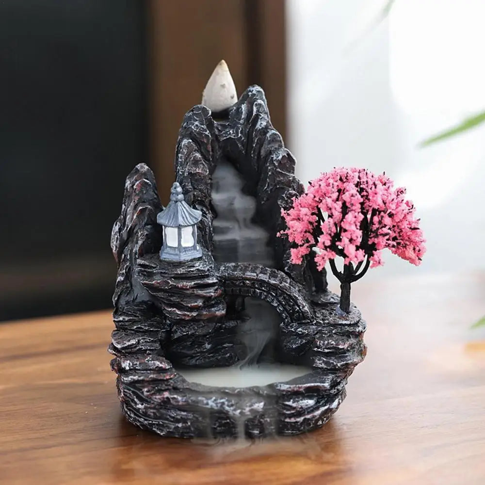 Waterfall Incense Burner Holder – Mountain River Backflow Cones for Home & Office Decor