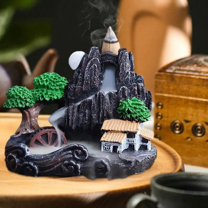 Waterfall Incense Burner Holder – Mountain River Backflow Cones for Home & Office Decor