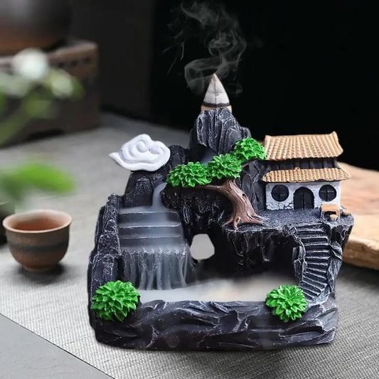 Waterfall Incense Burner Holder – Mountain River Backflow Cones for Home & Office Decor